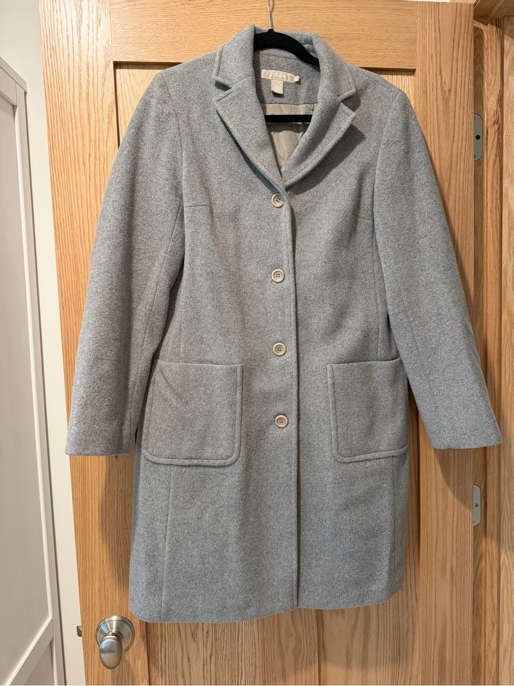 Vintage J. Crew Light Gray Single-Breasted Wool Pea Coat with Thinsulate